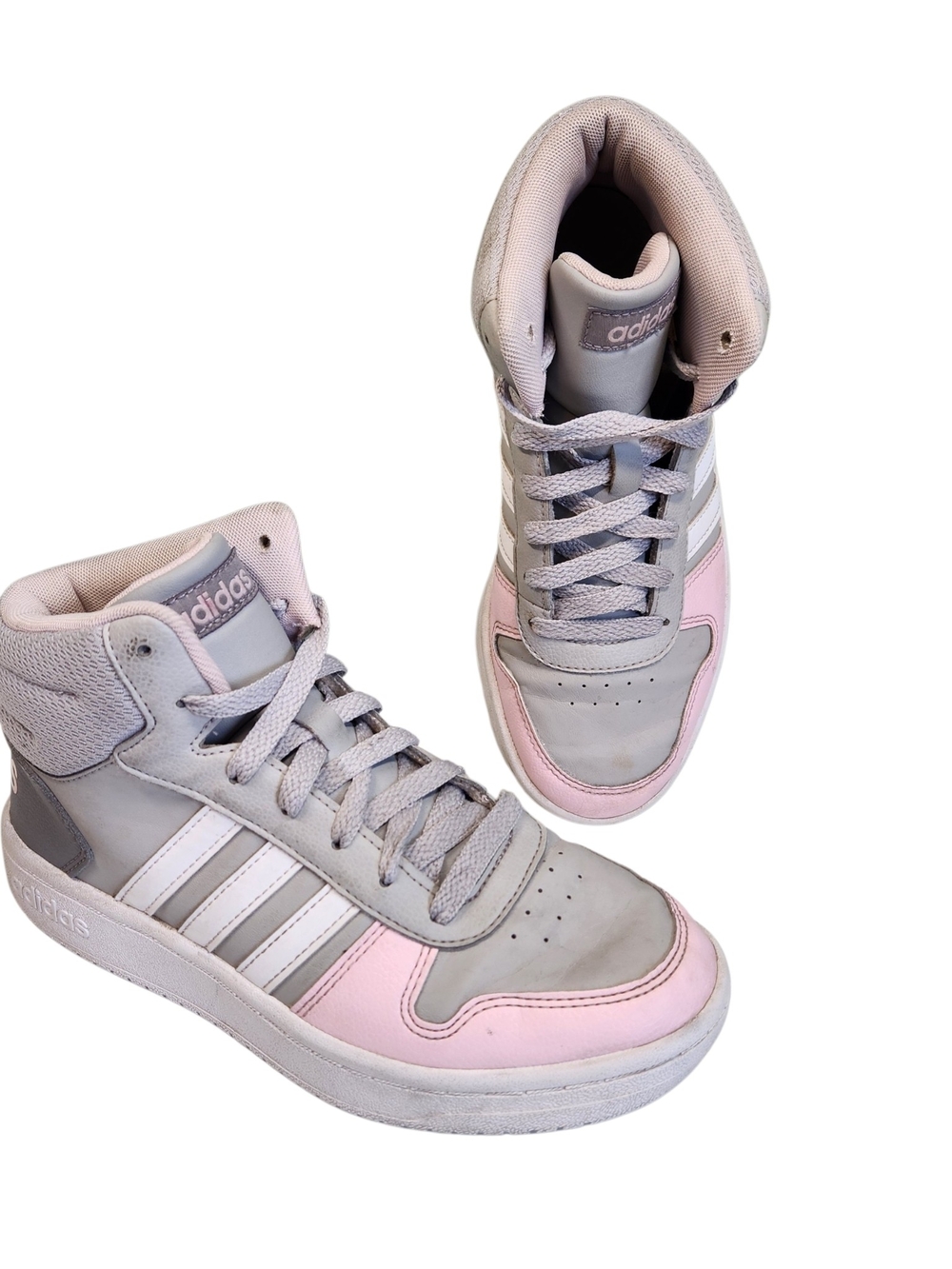 Adidas Hoops 2.0 Mid Top Sneakers Shoes Grey Pink Women's Size 4 Lace Up